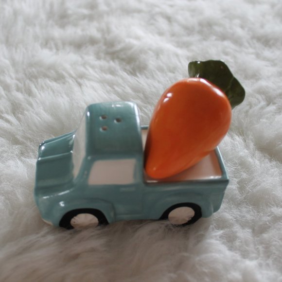 Blue Truck & Carrot Salt and Pepper Porcelain Shakers, Spring, Easter, Farmhouse - Picture 1 of 8